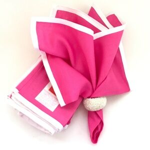 ISAAC MIZRAHI Cotton Linens Napkins Pink and White 20” X 20” Set of 8 NWT